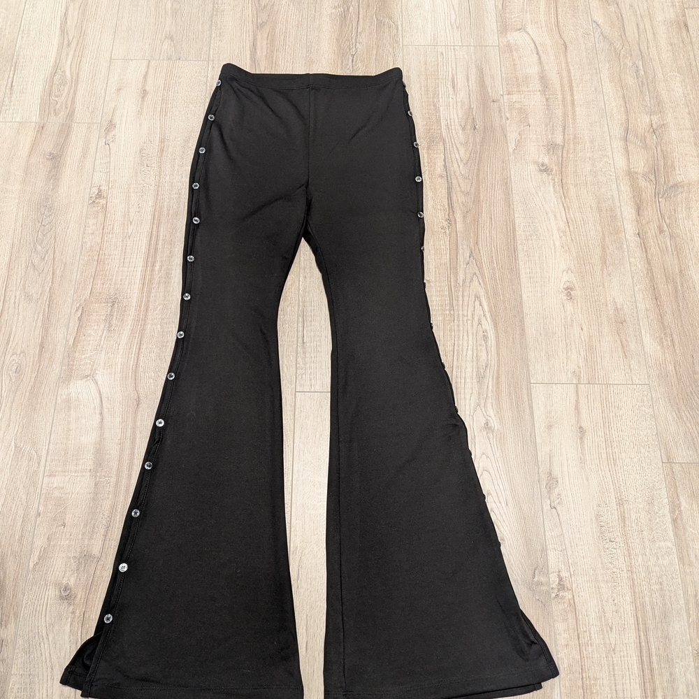 Adika Black Flare Trousers with Button Accents